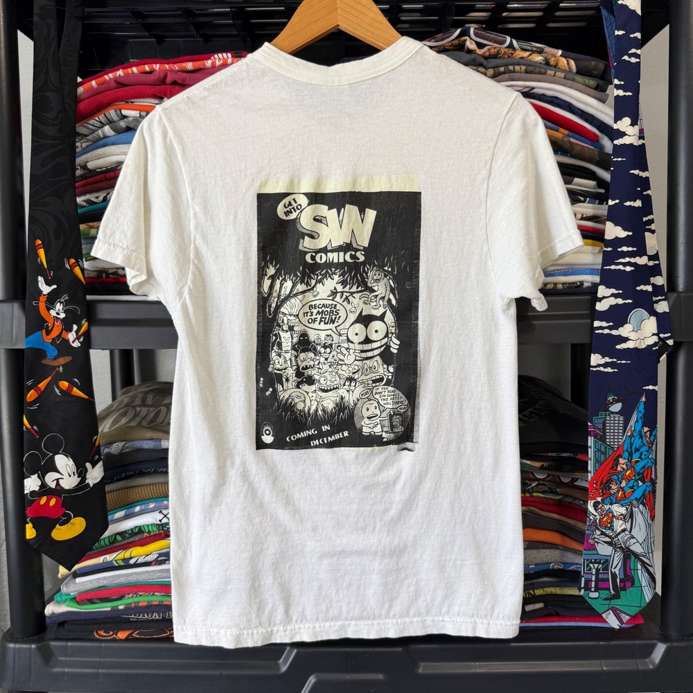 Vintage White Sin Comics Graphic T Shirt Size Small Light Marks